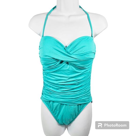 La Blanca Island Goddess Bandeau and Ruching One-Piece Turquoise Women's… - Picture 1 of 9
